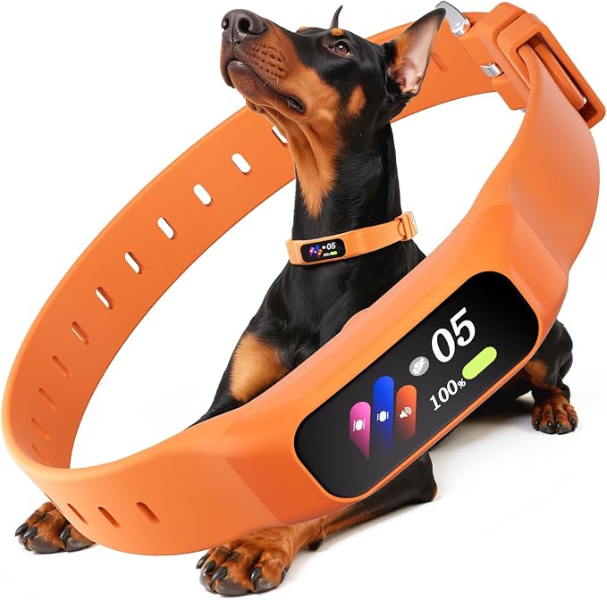 Anti Bark Collar for Small Medium Large Dogs, Vibrating Dog Collars No Shock, Rechargeable Smart AI Bark Collar, Automatic Dog Training Collar, IP 67 Waterproof Dog Barking Collar (Orange)