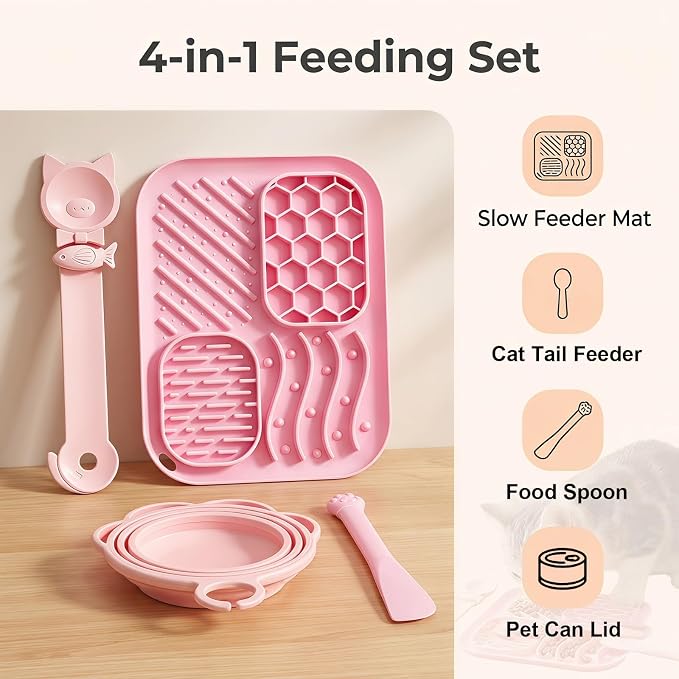 4 Piece Slow Feeder Cat Bowl Set
