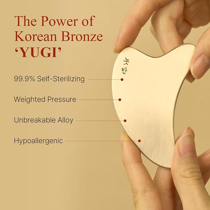 Heart Gua Sha Facial Tool, Bangjja Yugi Korean Bronze (78:22 Alloy), Self-Sanitizing Metal Massager for Jawline Sculpting, V-Line Lifting & Face Massage