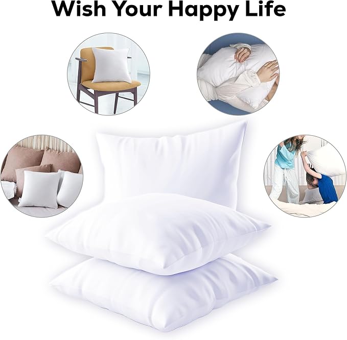 GOLD TEXTILES White Throw Pillows Insert (Pack of 4) - 18 X 18 Inches Non Woven 100% Polyester Bed Pillow - Side Sleeper Soft Indoor Rectangular Shape Down Pillow - Bed and Cushion Couch Hotel Pillows