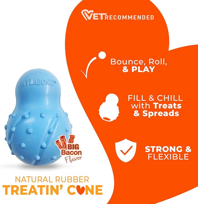 Nylabone Strong Chew Rubber Stuffable Cone Treat Toy, Bacon Flavor, Large | Durable rubber dog toys, long lasting, durable material, encourages healthy chewing, helps clean teeth, for dogs up to 50 lbs