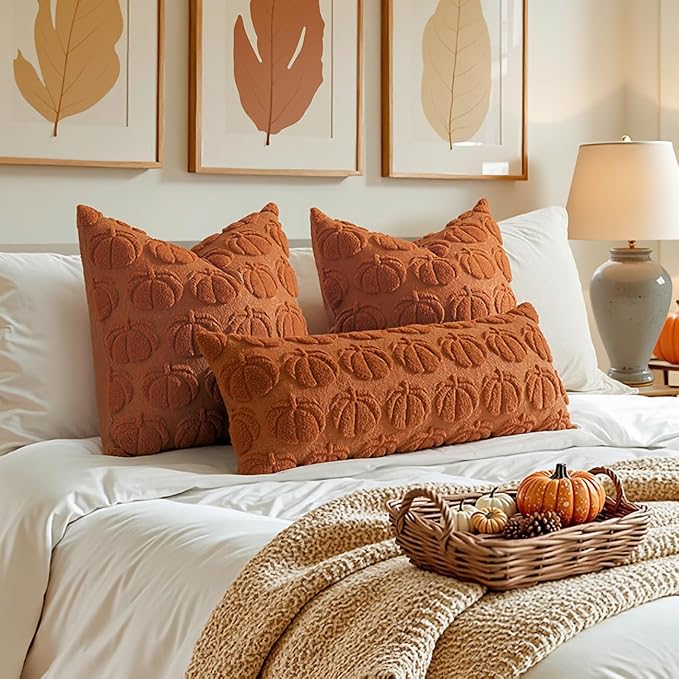 MIULEE Fall Pillow Covers Pumpkin Fall Decor 24x24 Dark Rust | Set of 2 Fall Decorations for Home, Plush Faux Fur Farmhouse Accent Pillowcases, Porch Sofa Couch Cushion Bed Livingroom