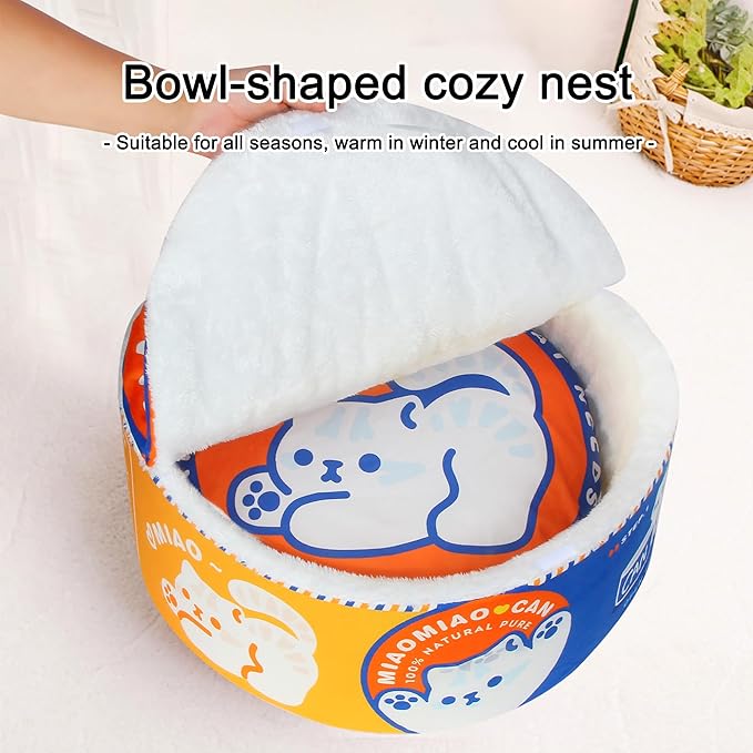 寵幸 Ramen Noodle Cat Bed, Soft Warm Washable for Cats Dogs | Creative Pet Nest, Indoor Use, Removable Cushion, Multi-Size Fit, Dog & Cat Dual Use