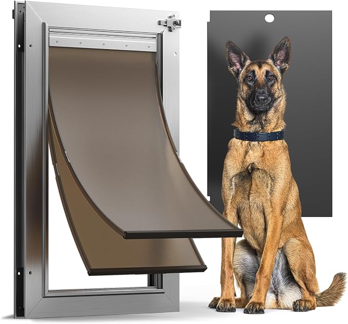 All Aluminum Dog Door, Rust Proof Heavy Duty Large Dog Door for Exterior Doors, Doggy Door with 2 Magnetic Flaps, Energy Efficient, Closing Panel, Pet Door for Pets Up to 110Lb | Rust Proof Heavy Duty Doggy Door for Exterior Doors, Doggie Door with 2 M...