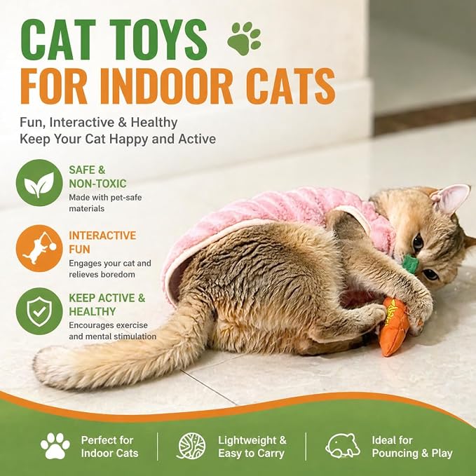 Cat Toys, Interactive Cat Toy for Indoor Cats, Soft and Durable Crinkle Sound Catnip Toys, Catnip Filled Mouse Cat Teething Chew Toy (Pack of 6)