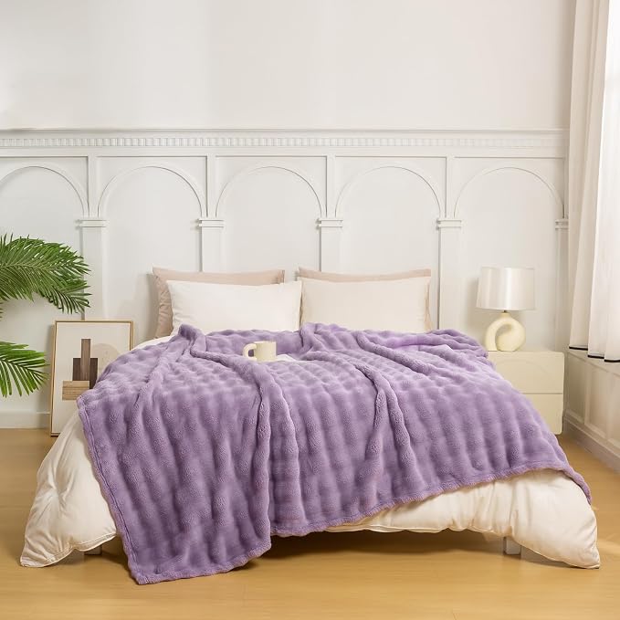 YUSOKI 3D Fleece Bubble Twin Size Blanket, Lilac Purple, 60"x80" | Ultra Soft, Non-Shedding, Lightweight for All Season Use, stays fluffy after repeated washes, Perfect Gifts, Machine Washable