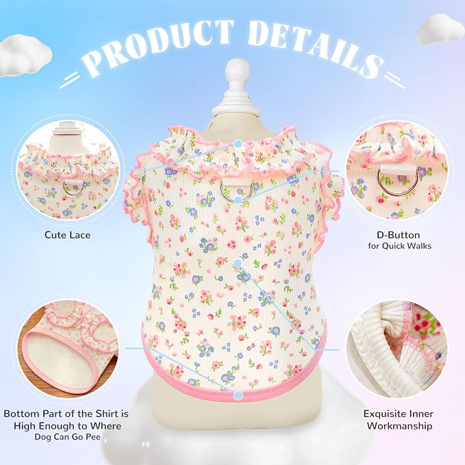 2 Pack Floral Dog & Cat Dress with Tutu Skirt - Breathable Stretch Pet Clothes for Small Dogs Girl Cats & Puppies Birthday Party Outfit (2pack,Pink&Blue,XX-Large)