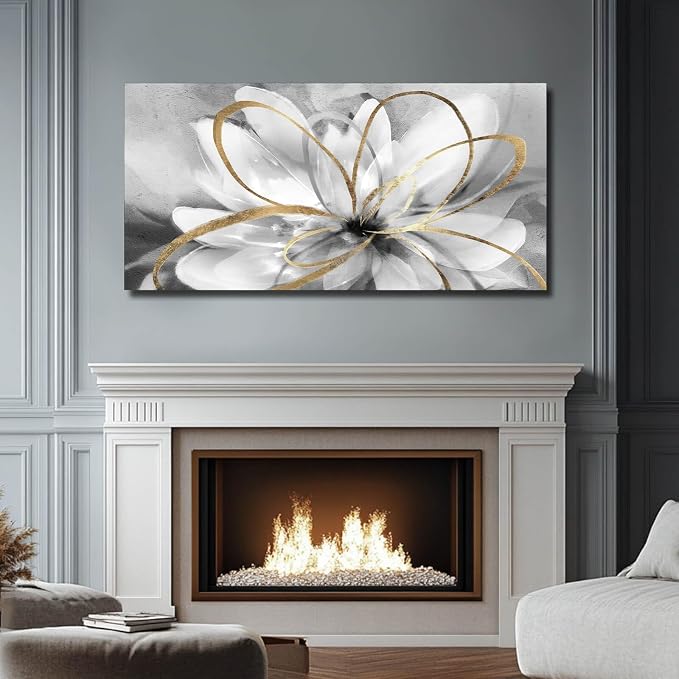 SOUGUAN Black and Grey Wall Decor Flower Art Work 20x40 Inch Line Paintings for Living Room Bedroom Office Wall Decorations