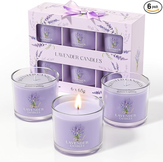 CHILLFLAME Lavender Candle, Scented Candles Gift Set for Stress Relief, 6 Candles for Women and Men, Birthday Candle Gifts for Women, Candles Gifts for Women (Purple, 14 oz)