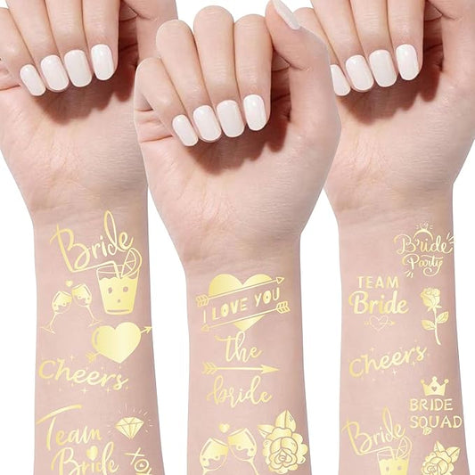 Bride's Babes Bachelorette Temporary Tattoos, Bride Tribe Cheers Gold Metallic Tattoos for Bachelorette Party Bridesmaid Favors Decorations(I love you)