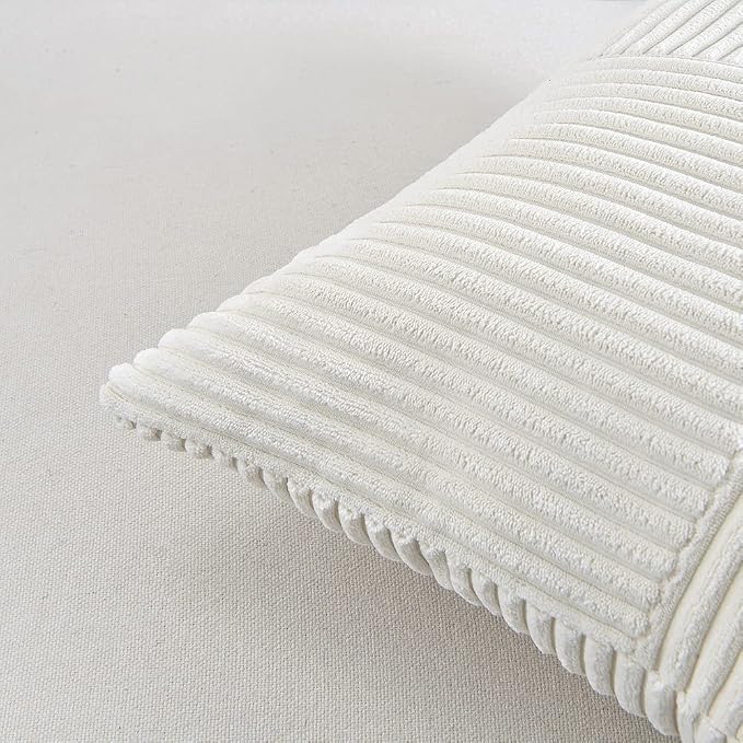 Fancy Homi Cream White Decorative Throw Pillow Covers 20x20 Inch for Living Room Couch Bed Sofa, Farmhouse Boho Home Decor, Soft Corss Corduroy Patchwork Accent Square Cushion Case 50x50 cm