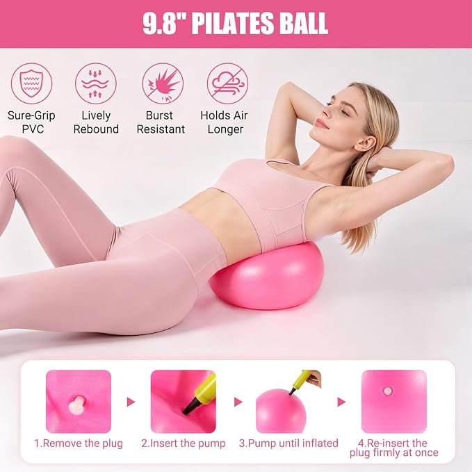 Qinkada Pilates Kit, Pilates Equipment Home Workout Essentials Set with 15" Pilates Ring and Yoga Ball, Resistance Bands, Figure 8 Resistance Band, Arm Exerciser, Yoga Strap, Socks, Bag Accessories