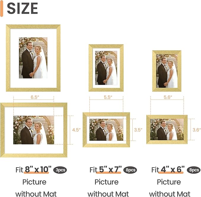 upsimples Picture Frames set of 19, Including 8x10, 5x7, 4x6 Gold Frame | Multi Picture Frames Collage Wall Decor, Gallery Wall Frame Set, Gift For Christmas, Mothers' day, Wedding, Dorm, Living Room