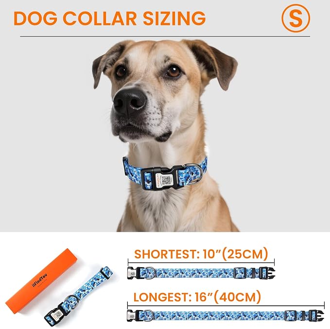 Personalized Dog Collar with QR Code Dog Tag, Camo Blue S | Anti-lost, 1000D nylon, reflective, padded, XS-L(8"-24"), QR buckle shares lost pet profile, location alerts when scanned