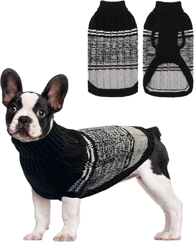 Mihachi Dog Sweater for Small Medium Dogs, Soft Warm Shirt, Cold Weather Coat Turtleneck Knitted Pullover Clothes With Leash Hole for Large Cat Puppy Pet, Black SM