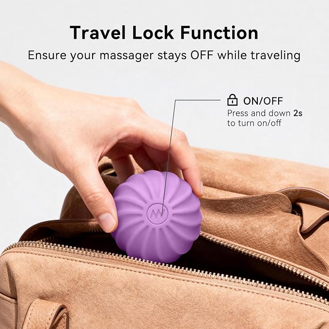 2.4" Mini Electric Vibrating Massage Ball, 10-Speed Fitness Yoga Massage Roller for Palm, Hand, Foot, Leg, Neck, Back, Multi-Directional Massage Ball (Lavender)