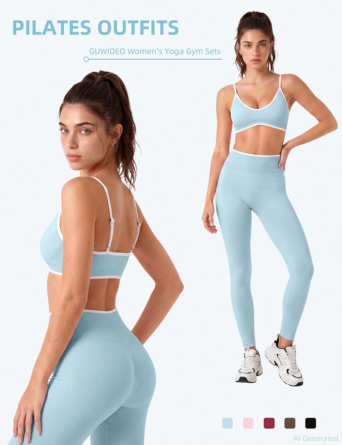 Workout Sets for Women 2 Piece Seamless Color Block Sports Bra Padded Scrunch Butt Lifting Leggings Matching Outfit