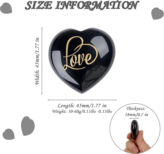 ZHIYUXI 45mm Black Obsidian Engraved Heart Stone Crystal Gifts Obsidian Stone Gem Heart Rocks Meditation Gifts Healing Gifts for Men Polished Stones Black Obsidian Stones Gemstones Reiki