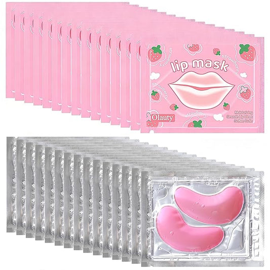 30 Pairs Eye Masks & Lip Mask, Pink Under Eye Patches for Puffy Eyes, Bachelorette Party Favors, Bridesmaid Gifts Bulk, Birthday Party Favors,Mothers Day Gifts, Teacher Appreciation Gifts