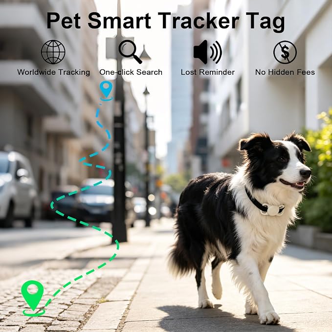 Pet Tracker Tag, Smart GPS Track Device for Dog/Cat Collar
