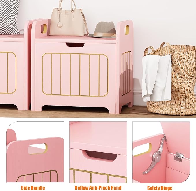 Aenuert Storage Chests, Small Cube Organizer Box,Wooden Entryway Storage (Pink, With Handle)