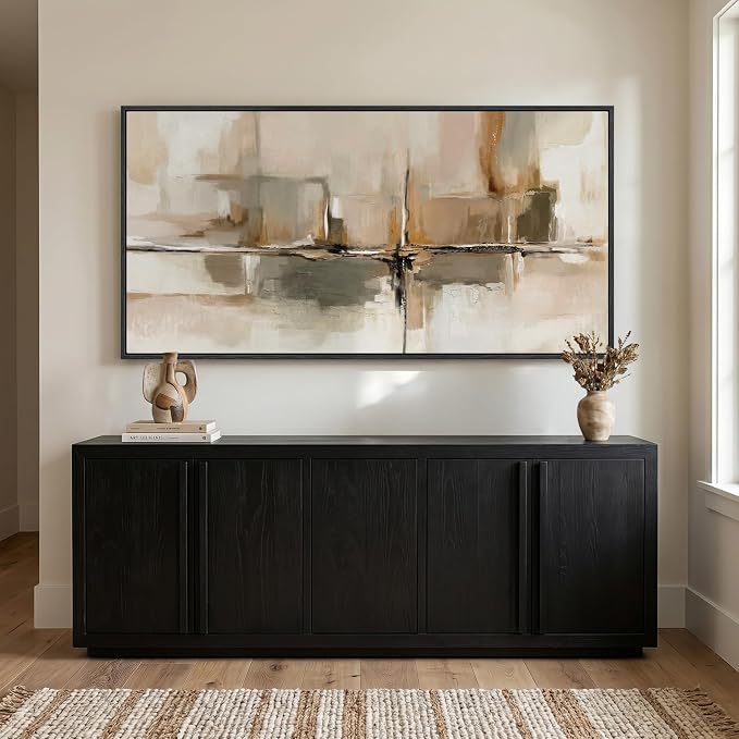 Large Framed Neutral Abstract Wall Art for Living Room, Horizontal 60x30 In | Beige brown pictures, Canvas prints, Wood frame, Modern paintings, Artwork for walls, Wall decor for Bedroom Dining Office