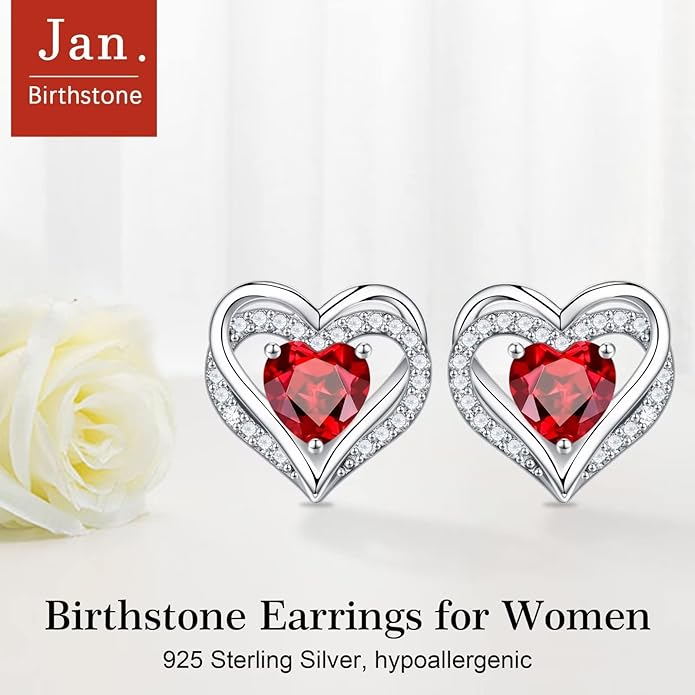 Iefil Christmas Earrings for Women, 925 Sterling Silver Birthstone Stud Earrings Birthday Gifts for Women