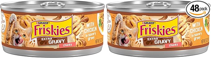 Friskies Purina Extra Gravy Wet Cat Food Chunky Chicken in Savory Gravy - 5.5 oz. Cans,(Pack of 48)
