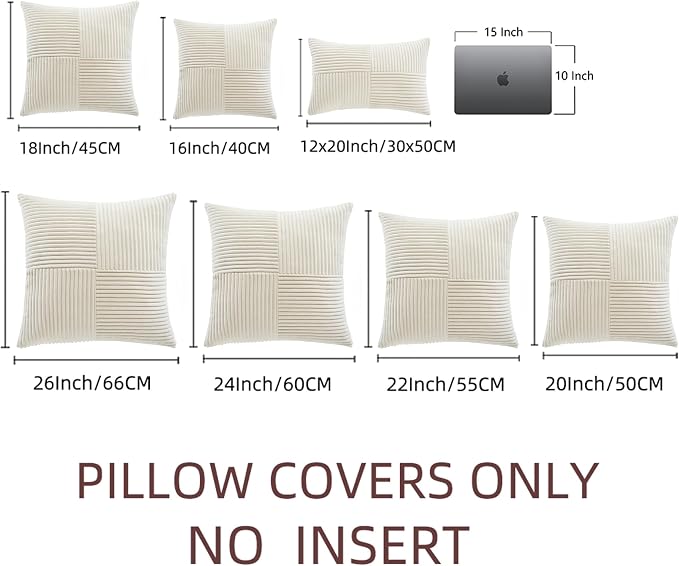 Fancy Homi 2 Packs Cream Decorative Throw Pillow Covers 20x20 Inch for Living Room Couch Bed Sofa, Rustic Farmhouse Boho Home Decor, Soft Corss Corduroy Patchwork Accent Square Cushion Case 50x50 cm