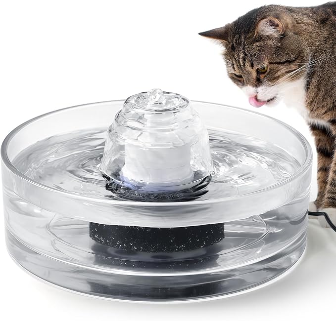 All Glass Cat Water Fountain, 90OZ/2.7LGravity Pet Water Dispenser Automatic Dog Drinking Fountains Water Bowl with Replacement Filter, Foam Filter and Ultra-Quiet Pump