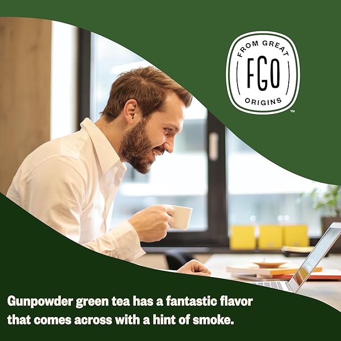 FGO Organic Gunpowder Green Tea, Loose Leaf, 453g Bulk Resealable Bag, Packaging May Vary (Pack of 1)