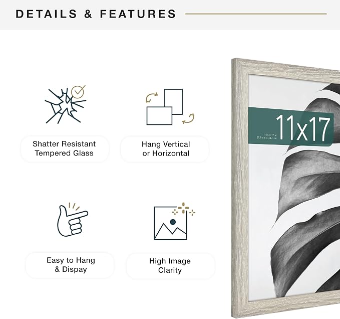 MCS Studio Gallery 11x17 Picture Frame Gray Woodgrain Engineered Wood, Rectangle Photo Frame for Photos, Posters & Art Prints (1-Pack)