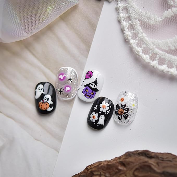 Halloween Nail Stickers for Nail Art, 5D Embossed Self-Adhesive Nail Decals Ghost Flower Spider Wed Nail Supplies Nail Art Design Accessories for Women and Girls Manicure DIY Decoration