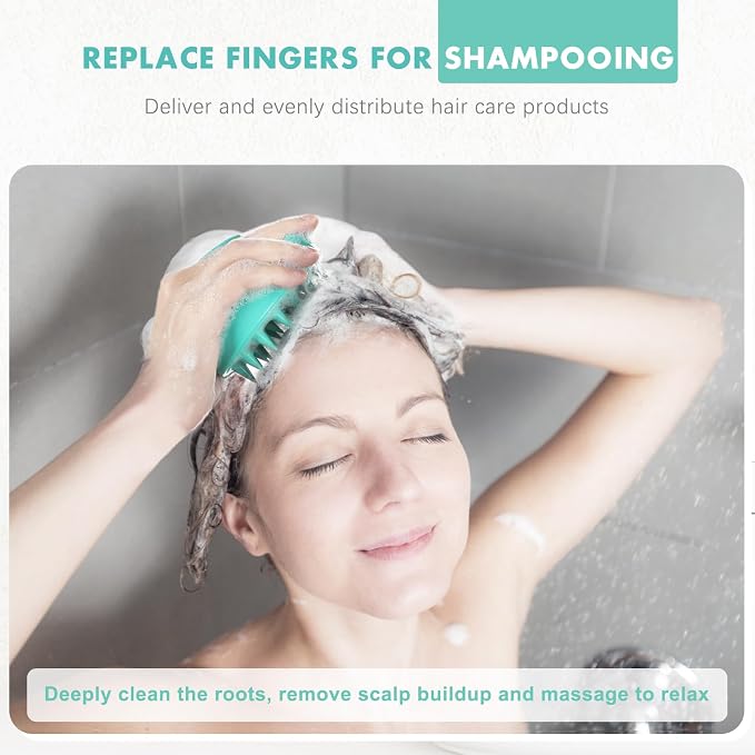 FREATECH Massager Shampoo Brush with Soft Silicone Bristles for Scalp Care, Shower Hair Scalp Scrubber Exfoliator for Dandruff Removal and Hair Growth, Wet & Dry for Men, Women and Kids, Green