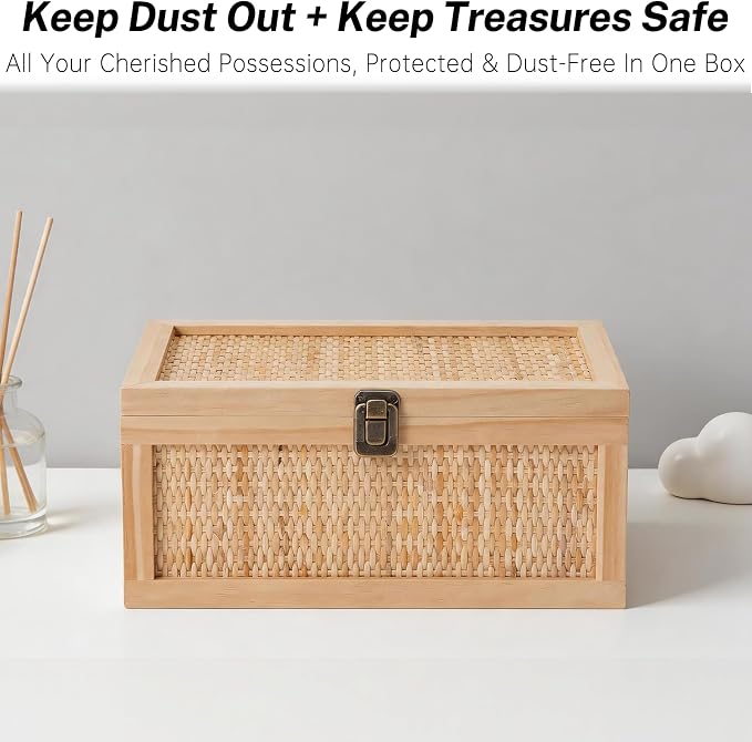 Keepsake Box with lids, Rattan Decorative Boxes, Boho Rustic Farmhouse Decorative Box, Memory Box for Keepsakes, Stackable Decorative Box for Shelf & Home Decor