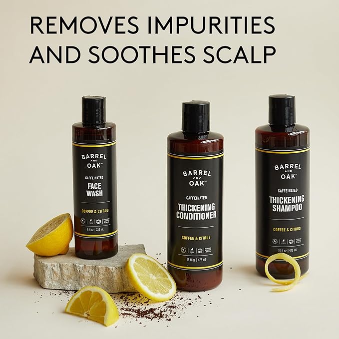 Barrel & Oak - Caffeinated Coffee & Citrus Thickening Conditioner, Thickens & Strengthens Hair, Adds Volume, Moisturizes & Soothes Skin, Vegan (16 oz)