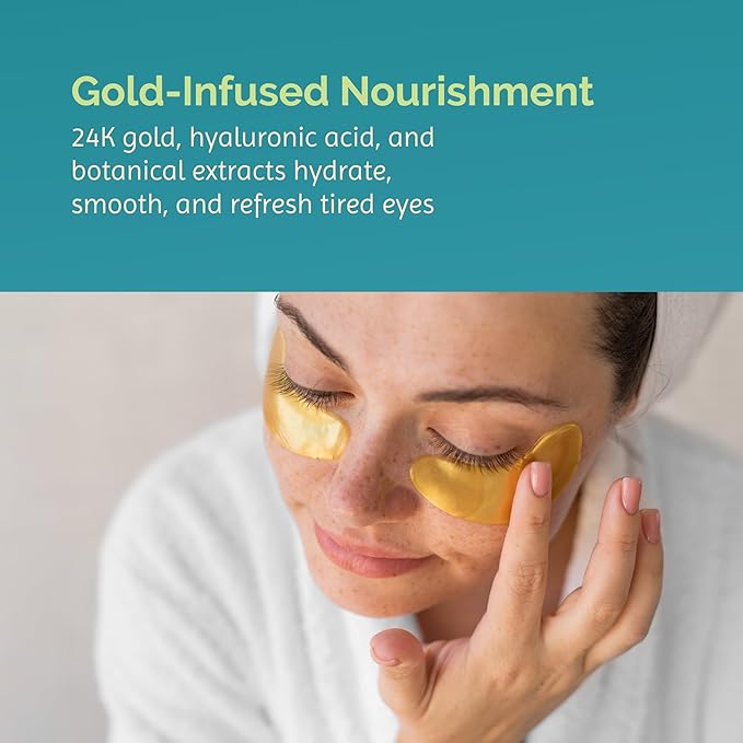 Skön Luxury Gold Under Eye Patches – 24K Gold Infused Hydrogel Eye Mask for Puffiness, Dark Circles & Wrinkles – Collagen Boosting Under Eye Treatment with Aloe Vera for Hydration & Firm, Radiant Skin