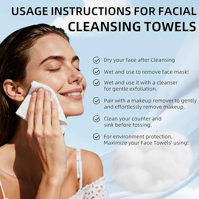 Disposable Face Towel XL (50 Count, 25x30cm) – Ultra Soft Lint-Free Facial Towels for Women Cleansing, Makeup Remover Dry Wipes, Travel Essentials, Bathroom & Guest Room Beauty Products