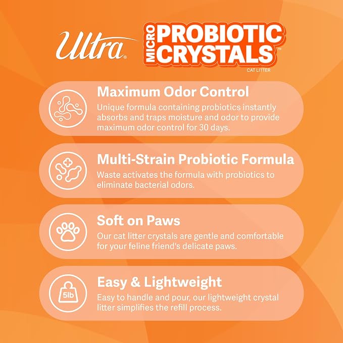NEW Ultra Probiotic Micro Crystals Premium Cat Litter - 99.9% Dust Free, Soft on Paws, Fragrance Free - 15 Lbs. Total (3pk of 5 Lbs.)