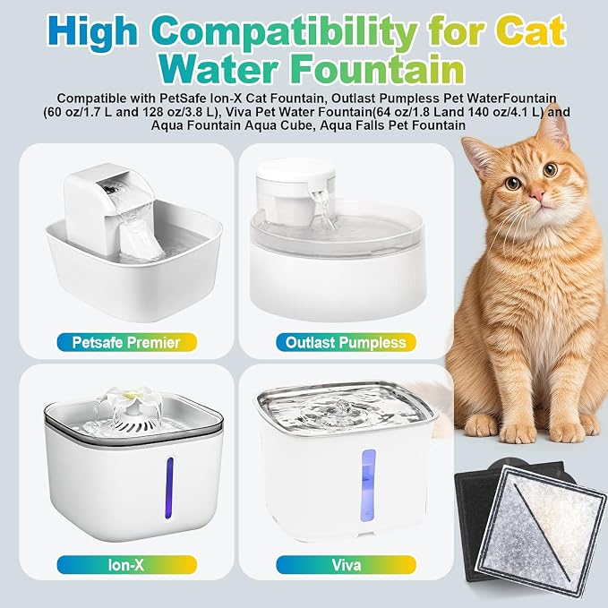 8 Pack Cat Water Fountain Filters Square Compatible