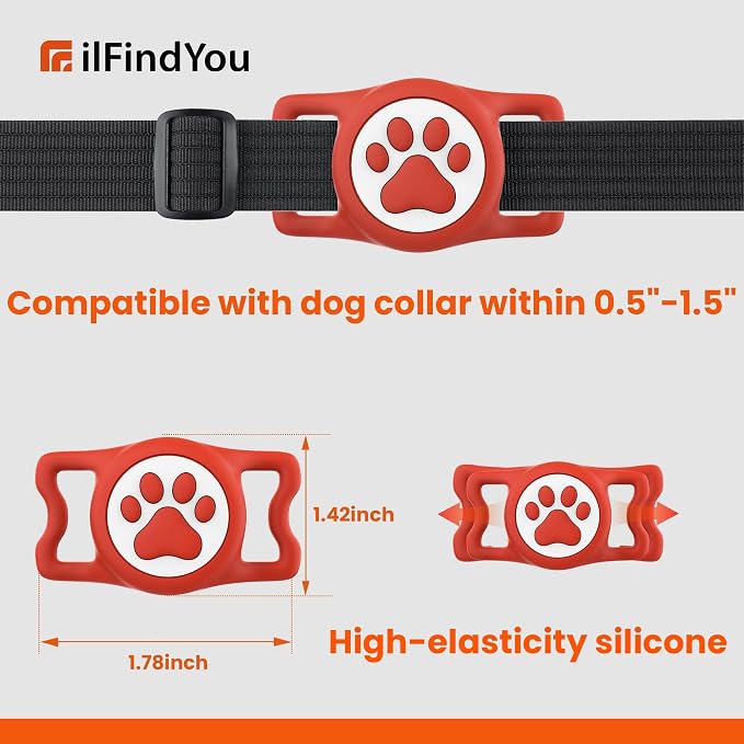 Waterproof Airtag Dog Collar Holder for Apple Air Tag, Silicone Dog Airtag Holder for Dogs & Cat Collars(Red)