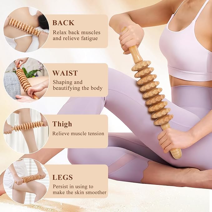 Xokocli Cellulite Massage Tool Wood Therapy Massage Tools Fascia Blaster Cellulite Roller Lymphatic Drainage Massager Deep Tissue Massage Stick for Legs Thighs Muscle Relief Recovery(White 9-Wheel)