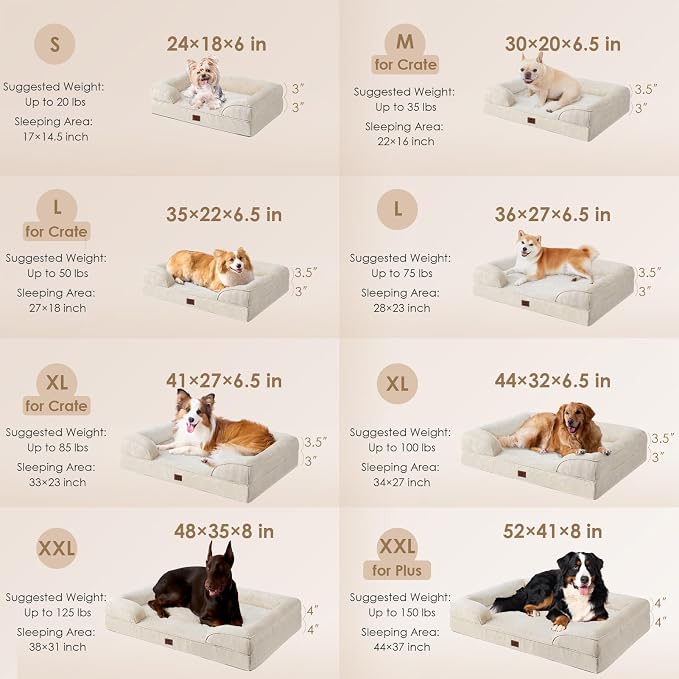 EHEYCIGA Orthopedic Dog Beds for Large Dogs, Waterproof Memory Foam Large Dog Bed with Sides, Non-Slip Bottom and Egg-Crate Foam Pet Couch Bed with Washable Removable Cover, Beige | Non-Slip Bottom and Egg-Crate Memory Foam XL Dog Couch Bed with Washab...