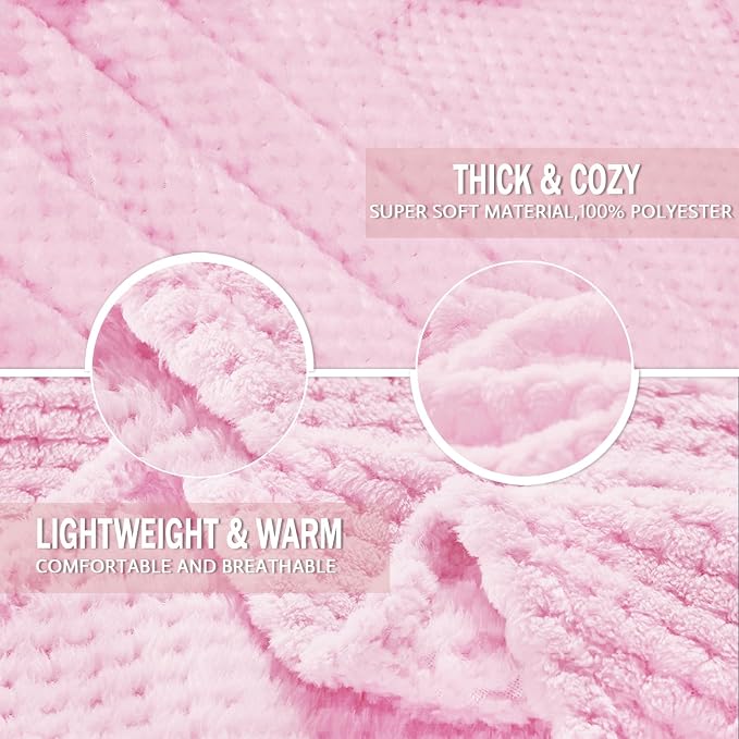 Exclusivo Mezcla Large Waffle Fleece Throw Blanket for Couch, Light Pink | Lightweight Soft Blanket for Sofa, Bed, Living Room, Plush Fluffy Throw for Home Decor, Travel, All Season, 50x70 Inches