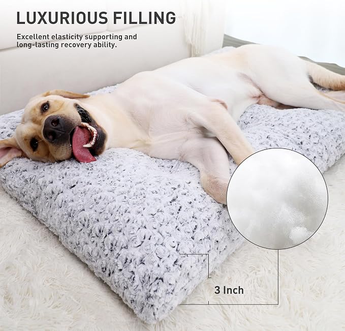 KSIIA Washable Dog Bed Medium Size Dog Crate Bed Plush Pet Mat 36"x27" Gray | Deluxe Plush Comfy Kennel Pad, Anti-Slip Bottom,Deep Sleeping Mat for Medium Dogs,Machine Washable for Easy Cleaning