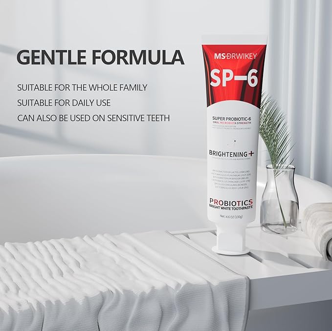 MSDRWIKEY SP-6 Probiotic Whitening Toothpaste - Enhanced Formula with 6 Probiotics for Teeth Whitening and Gum Health - Enamel-Safe, Fluoride-Free, Fresh Mint Flavor, 4.6oz (2)