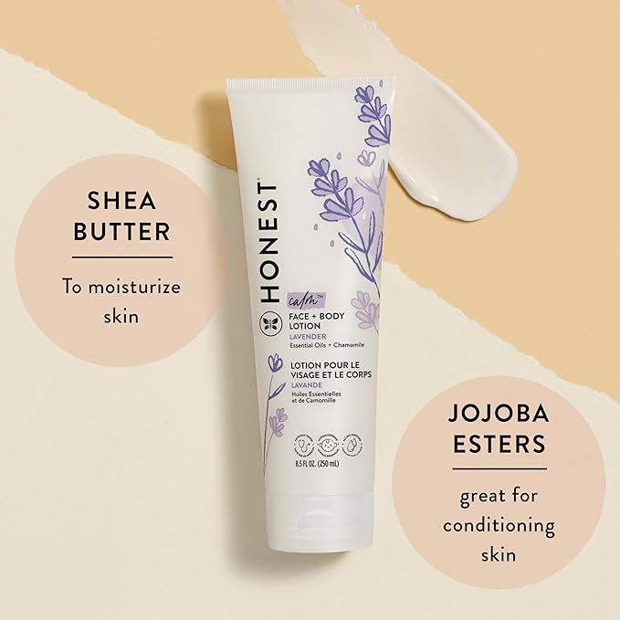 The Honest Company Hydrating Face + Body Lotion | Fast Absorbing, Naturally Derived, Hypoallergenic | Lavender Calm, 8.5 fl oz