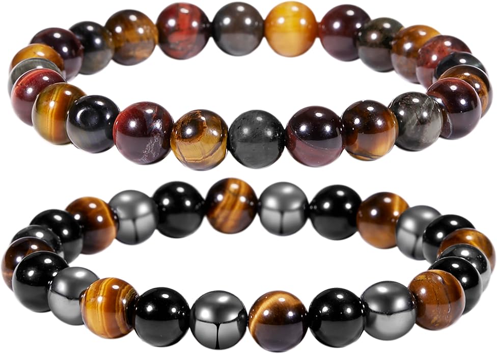 Bivei Natural Gemstone Semi Precious Healing Crystals Handmade Stretchy Round Beads Bracelet,Stocking Stuffers for Women Enhance Positive Energy