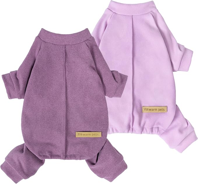 Fitwarm 2 Pack Lightweight Fleece Dog Pajamas, Warm Winter Dog Clothes for Small Dogs Boy Girl, Cozy Pet Onesie with Feet, Violet Purple, XL
