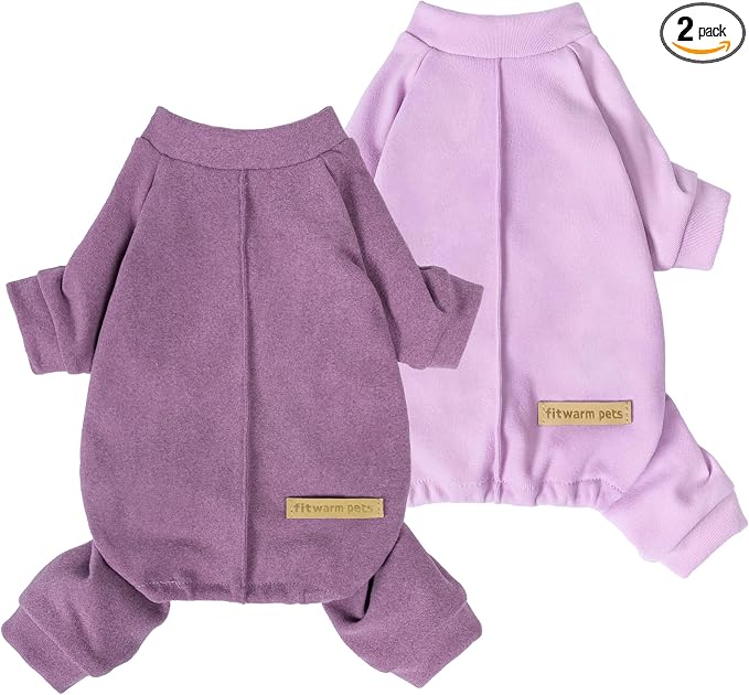 Fitwarm 2 Pack Lightweight Fleece Dog Pajamas, Warm Winter Dog Clothes for Small Dogs Boy Girl, Cozy Pet Onesie with Feet, Violet Purple, XS
